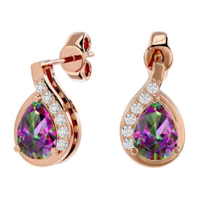 1 1/3 Carat Mystic Topaz and Diamond Pear Shape Stud Earrings In 14 Karat Rose Gold 