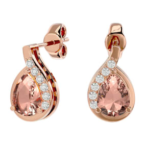 1-2/5 Carat Pear Shape Morganite Earrings and Diamond Drop In 14 Karat Rose Gold 