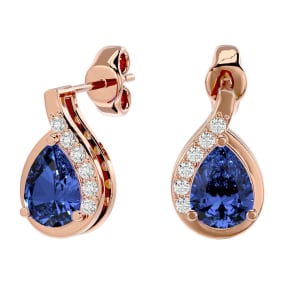 1.60 Carat Tanzanite and Diamond Pear Shape Stud Earrings In 14 Karat Rose Gold 
