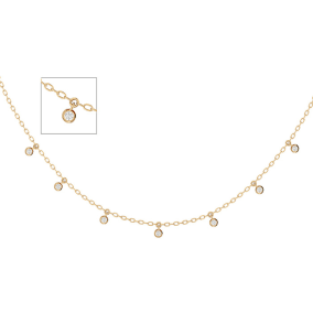 1/6 Carat Diamond Station Necklace In Yellow Gold, 16 Inches. Fine Diamonds, Beautiful Necklace.