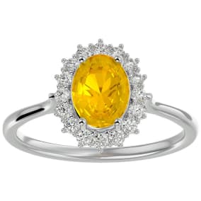 1 1/3 Carat Oval Shape Citrine and Halo Diamond Ring In 14 Karat White Gold