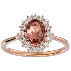 1-1/3 Carat Oval Shape Morganite and Halo Diamond Ring In 14 Karat Rose Gold