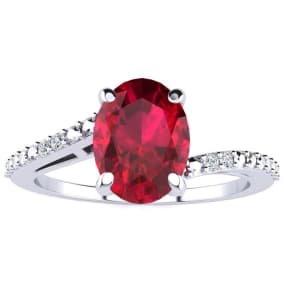 CLOSEOUT BLOWOUT 1 1/2ct Oval Shape Ruby and Diamond Ring in Sterling Silver