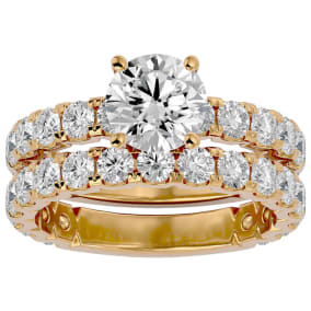 3 1/2 Carat Round Moissanite Bridal Set In 14 Karat Yellow Gold