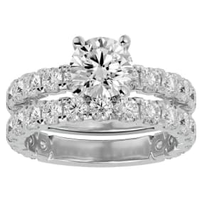 4 Carat Round Moissanite Bridal Set In 14 Karat White Gold