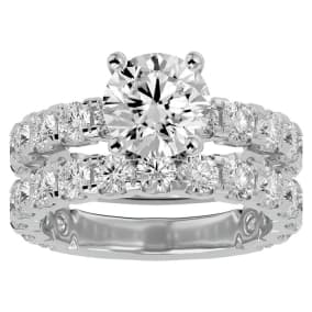 5 Carat Round Moissanite Bridal Set In 14 Karat White Gold