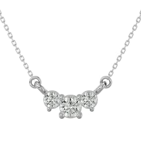 1/4 Carat Moissanite Three Stone Necklace In 14 Karat White Gold, 18 Inches