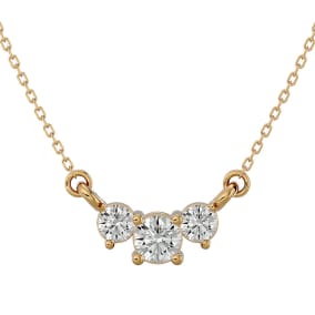 1/4 Carat Moissanite Three Stone Necklace In 14 Karat Yellow Gold, 18 Inches