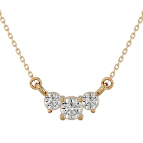 1/4 Carat Diamond Three Stone Necklace In 14 Karat Yellow Gold, 18 Inches