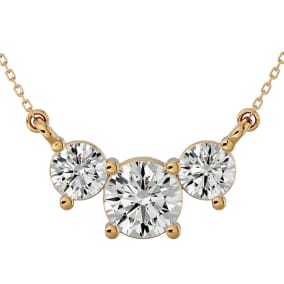 1 1/4 Carat Moissanite Three Stone Necklace In 14 Karat Yellow Gold, 18 Inches