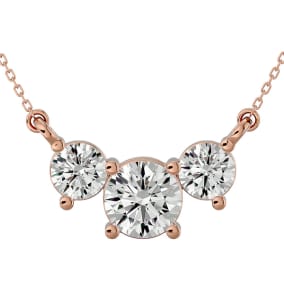 1 1/4 Carat Moissanite Three Stone Necklace In 14 Karat Rose Gold, 18 Inches