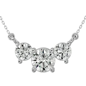 1 1/4 Carat Diamond Three Stone Necklace In 14 Karat White Gold, 18 Inches