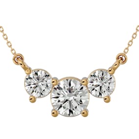 1 1/4 Carat Diamond Three Stone Necklace In 14 Karat Yellow Gold, 18 Inches
