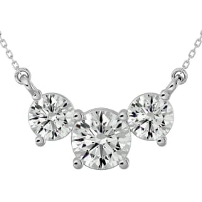 1 3/4 Carat Moissanite Three Stone Necklace In 14 Karat White Gold, 18 Inches