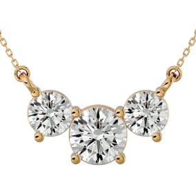 1 3/4 Carat Moissanite Three Stone Necklace In 14 Karat Yellow Gold, 18 Inches