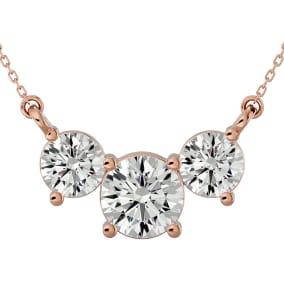 1 3/4 Carat Moissanite Three Stone Necklace In 14 Karat Rose Gold, 18 Inches
