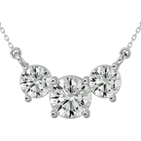 1 3/4 Carat Diamond Three Stone Necklace In 14 Karat White Gold, 18 Inches
