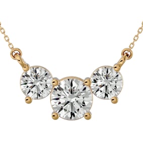 1 3/4 Carat Diamond Three Stone Necklace In 14 Karat Yellow Gold, 18 Inches