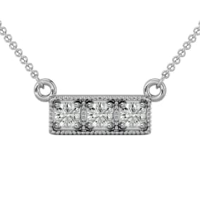 1/4 Carat Moissanite Three Stone Necklace In 14 Karat White Gold, 18 Inches