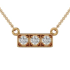 1/4 Carat Moissanite Three Stone Necklace In 14 Karat Yellow Gold, 18 Inches
