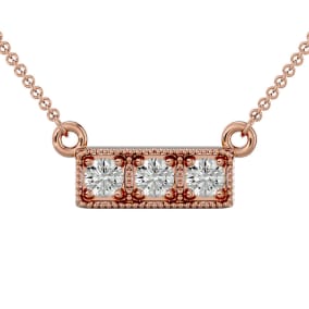 1/4 Carat Moissanite Three Stone Necklace In 14 Karat Rose Gold, 18 Inches