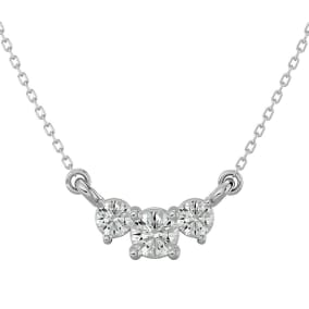 1/2 Carat Moissanite Three Stone Necklace In 14 Karat White Gold, 18 Inches