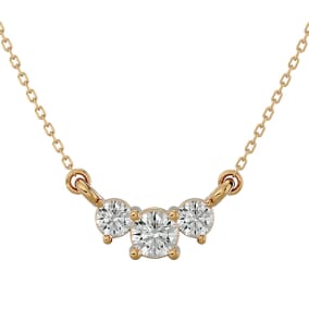 1/2 Carat Moissanite Three Stone Necklace In 14 Karat Yellow Gold, 18 Inches