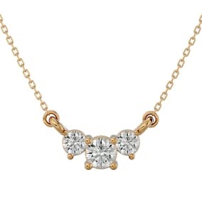 1/2 Carat Moissanite Three Stone Necklace In 14 Karat Yellow Gold, 18 Inches
