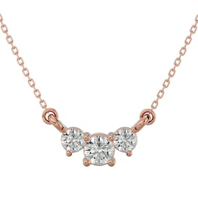 1/2 Carat Moissanite Three Stone Necklace In 14 Karat Rose Gold, 18 Inches