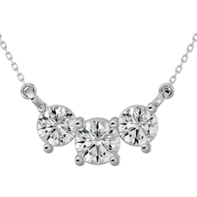 1 Carat Moissanite Three Stone Necklace In 14 Karat White Gold, 18 Inches