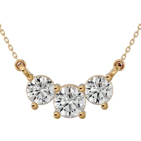 1 Carat Moissanite Three Stone Necklace In 14 Karat Yellow Gold, 18 Inches