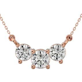1 Carat Moissanite Three Stone Necklace In 14 Karat Rose Gold, 18 Inches