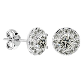 1 Carat Natural Halo Diamond Stud Earrings In 14 Karat White Gold. Amazing New Style At A Fantastic Price!
