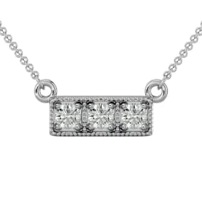 1/4 Carat Diamond Three Stone Necklace In 10 Karat White Gold, 18 Inches