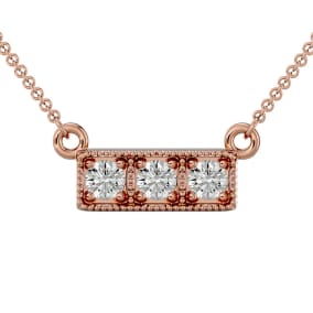 1/4 Carat Diamond Three Stone Necklace In 10 Karat Rose Gold, 18 Inches