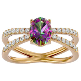1-1/3 Carat Oval Shape Mystic Topaz and Diamonds In 14 Karat Yellow Gold