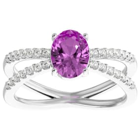 Pink Gemstones 1 3/4 Carat Oval Shape Pink Topaz and Diamond Ring In 14 Karat Yellow Gold