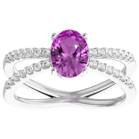 1 3/4 Carat Oval Shape Pink Topaz and Diamond Ring In 14 Karat Yellow Gold