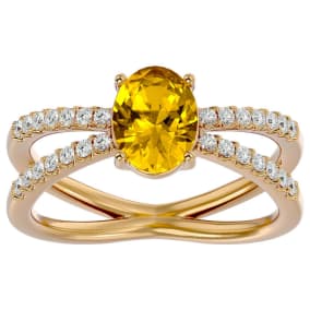 1 1/3 Carat Oval Shape Citrine and Diamond Ring In 14 Karat Yellow Gold