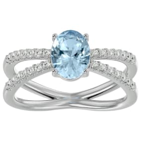 Aquamarine Ring: Aquamarine Jewelry: 1.40 Carat Oval Shape Aquamarine and Diamond Ring In 14 Karat White Gold