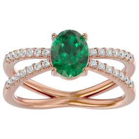 1.40 Carat Oval Shape Emerald and Diamond Ring In 14 Karat Rose Gold