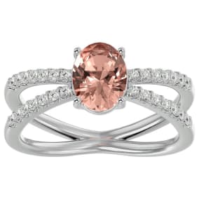 Pink Gemstones 1.40 Carat Oval Shape Morganite and Diamond Ring In 14 Karat White Gold