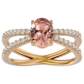 1-1/3 Carat Oval Shape Morganite and Diamond Ring In 14 Karat Yellow Gold
