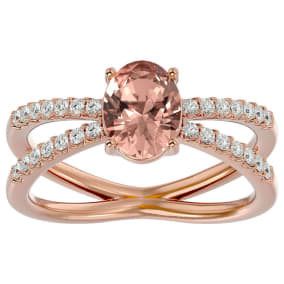 1-1/3 Carat Oval Shape Morganite and Diamond Ring In 14 Karat Rose Gold