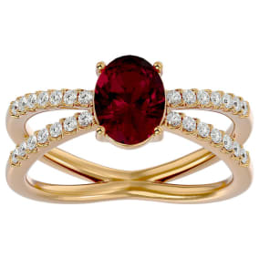 1 3/4 Carat Oval Shape Ruby and Diamond Ring In 14 Karat Yellow Gold