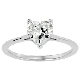 1 Carat Heart Shape Moissanite Solitaire Engagement Ring In 14 Karat White Gold