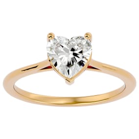 1 Carat Heart Shape Moissanite Solitaire Engagement Ring In 14 Karat Yellow Gold