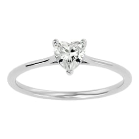 Moissanite Engagement Ring; 1/2 Carat Heart Shape Moissanite Solitaire Engagement Ring In 14 Karat White Gold