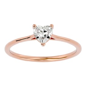 Moissanite Engagement Ring; 1/2 Carat Heart Shape Moissanite Solitaire Engagement Ring In 14 Karat Rose Gold