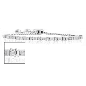 1/2 Carat Baguette and Round Diamond Bolo Bracelet In Sterling Silver. Beautiful Brand New Style Everyone LOVES!